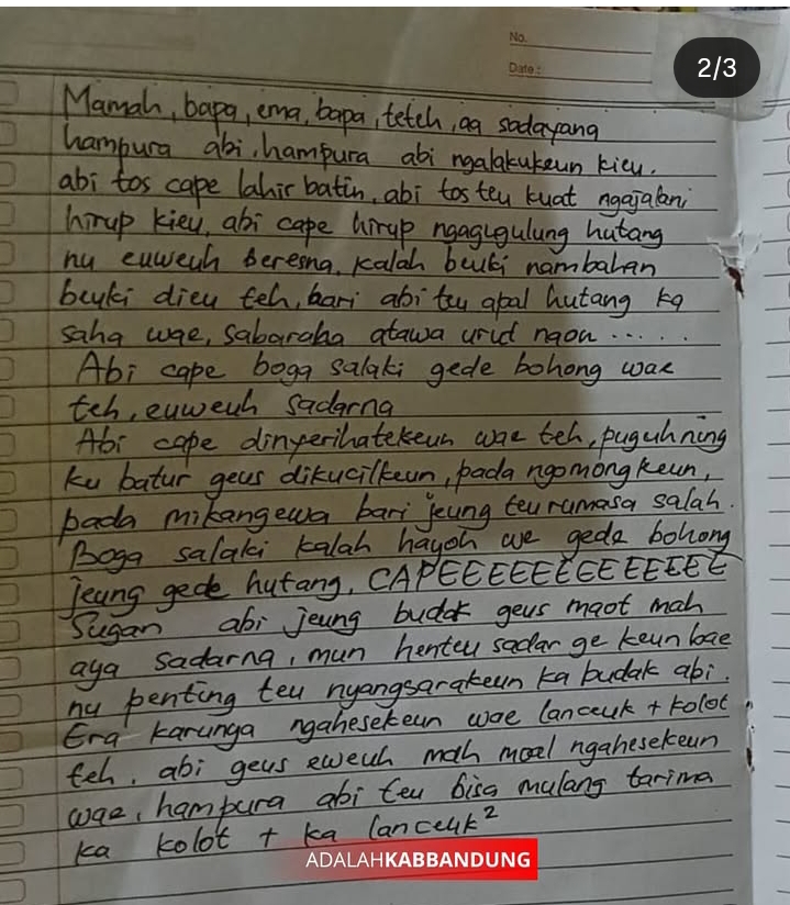 Mengurai Isi Surat Ny. EN Sebelum Mengakhiri Hidupnya 